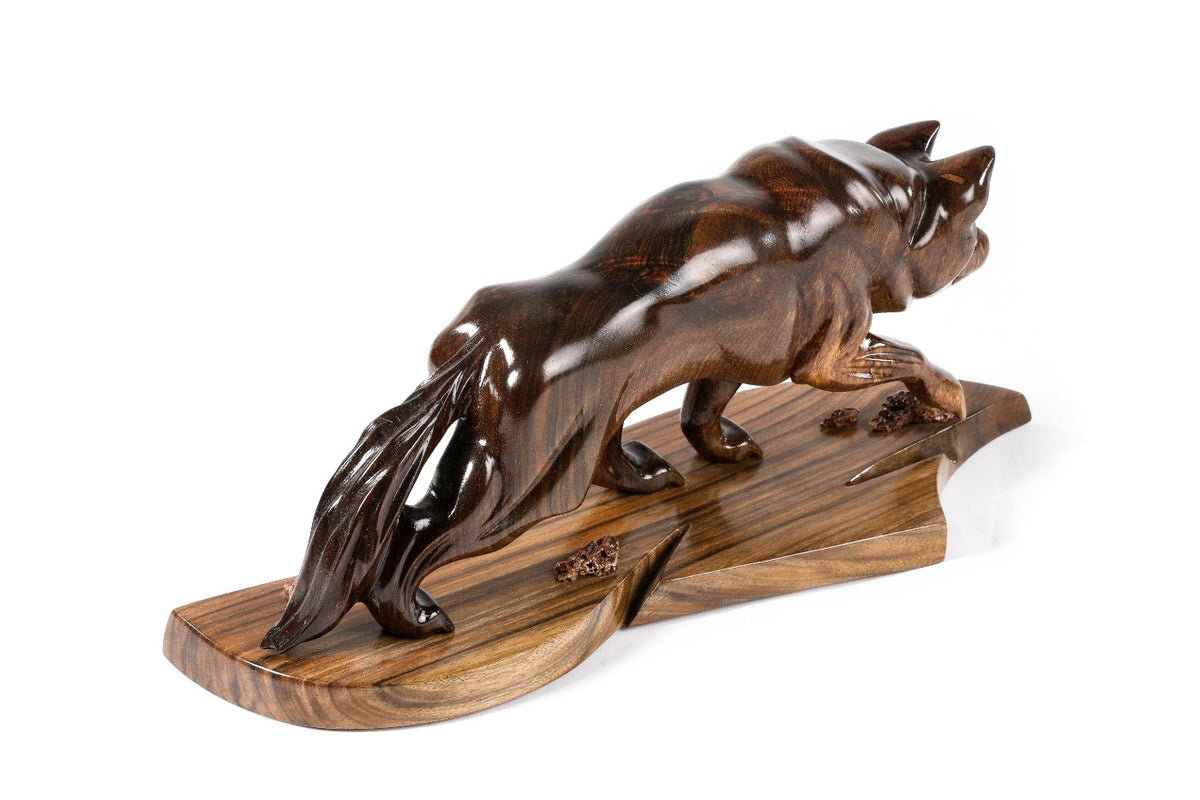 Wolf sculpture hand carved by Hrachya Ohanyan — angle view