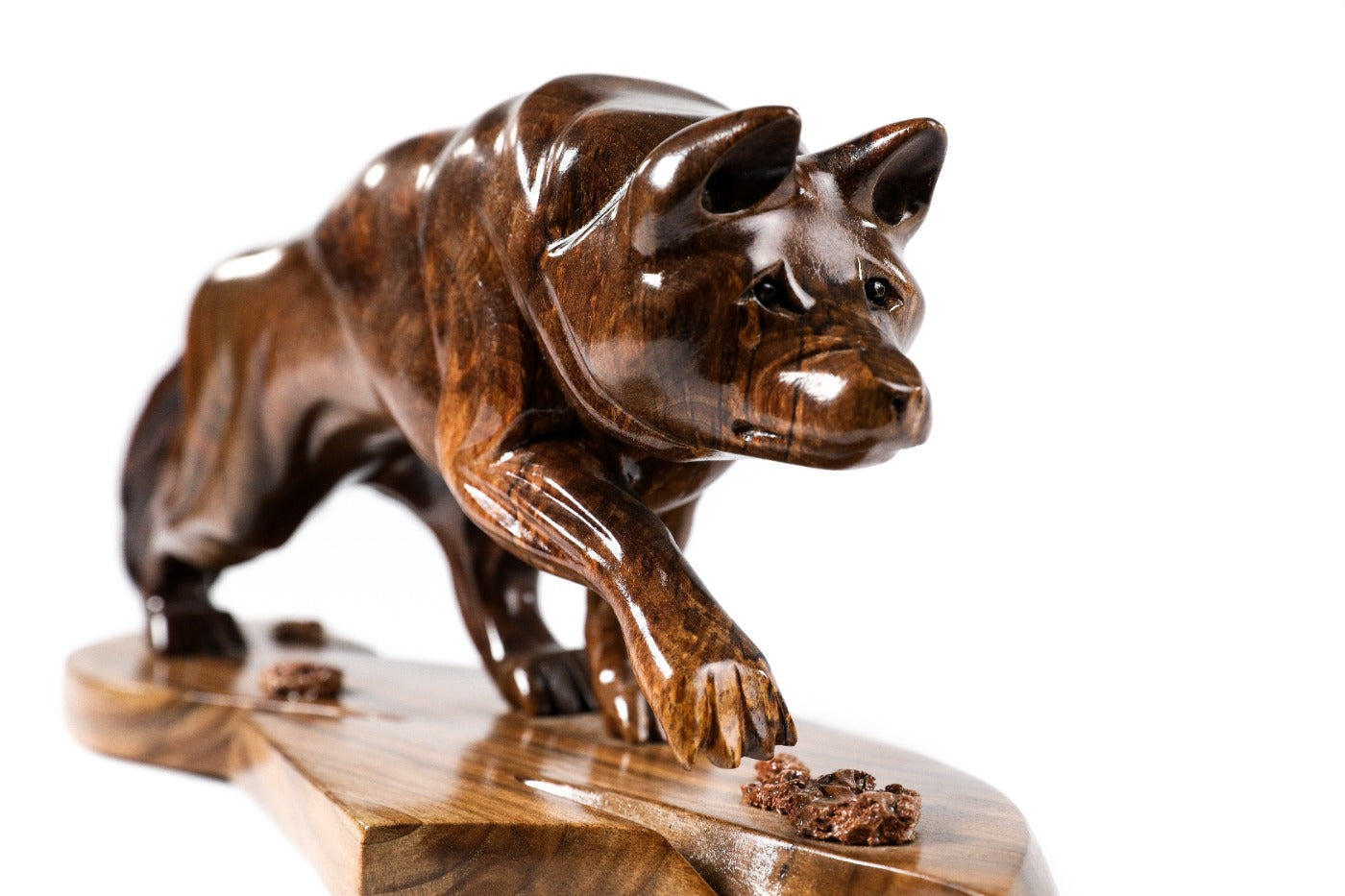 Wolf wooden sculpture hand carved — front view