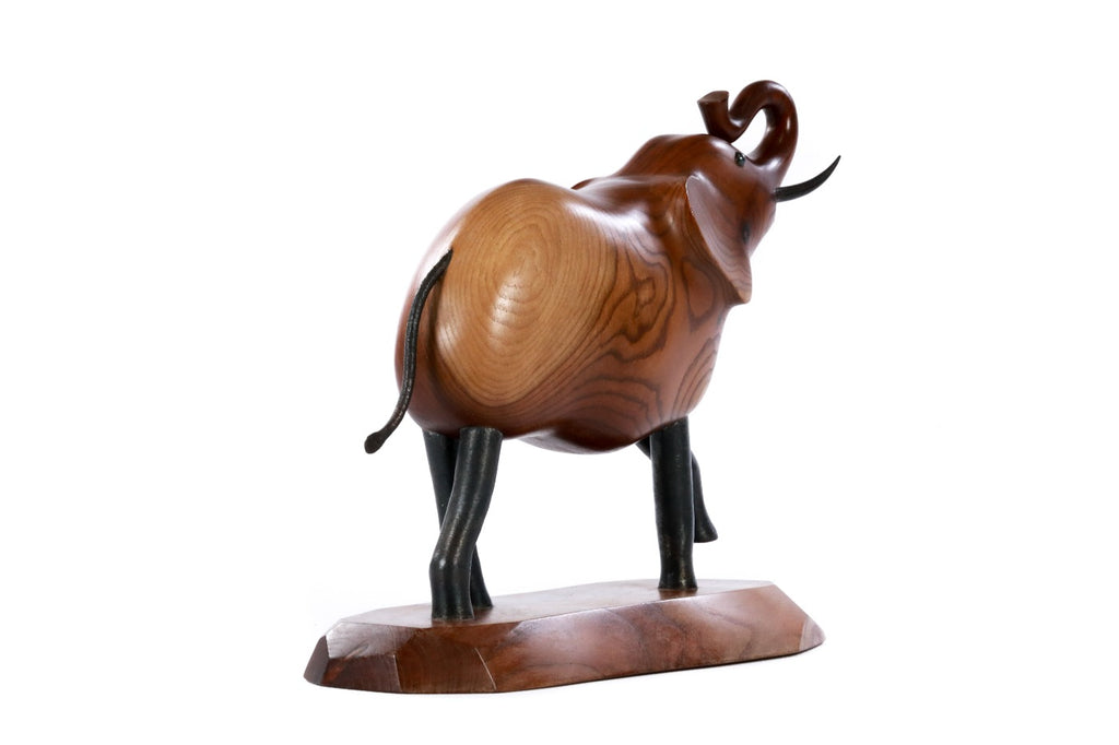 Elephant sculpture hand carved by Hrachya Ohanyan — angle view