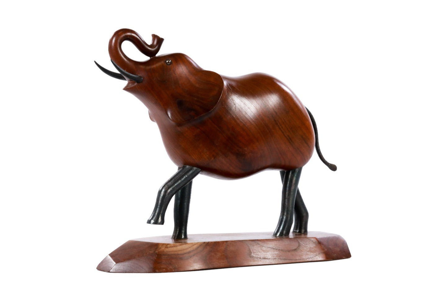 Handmade wooden elephant sculpture — carving detail