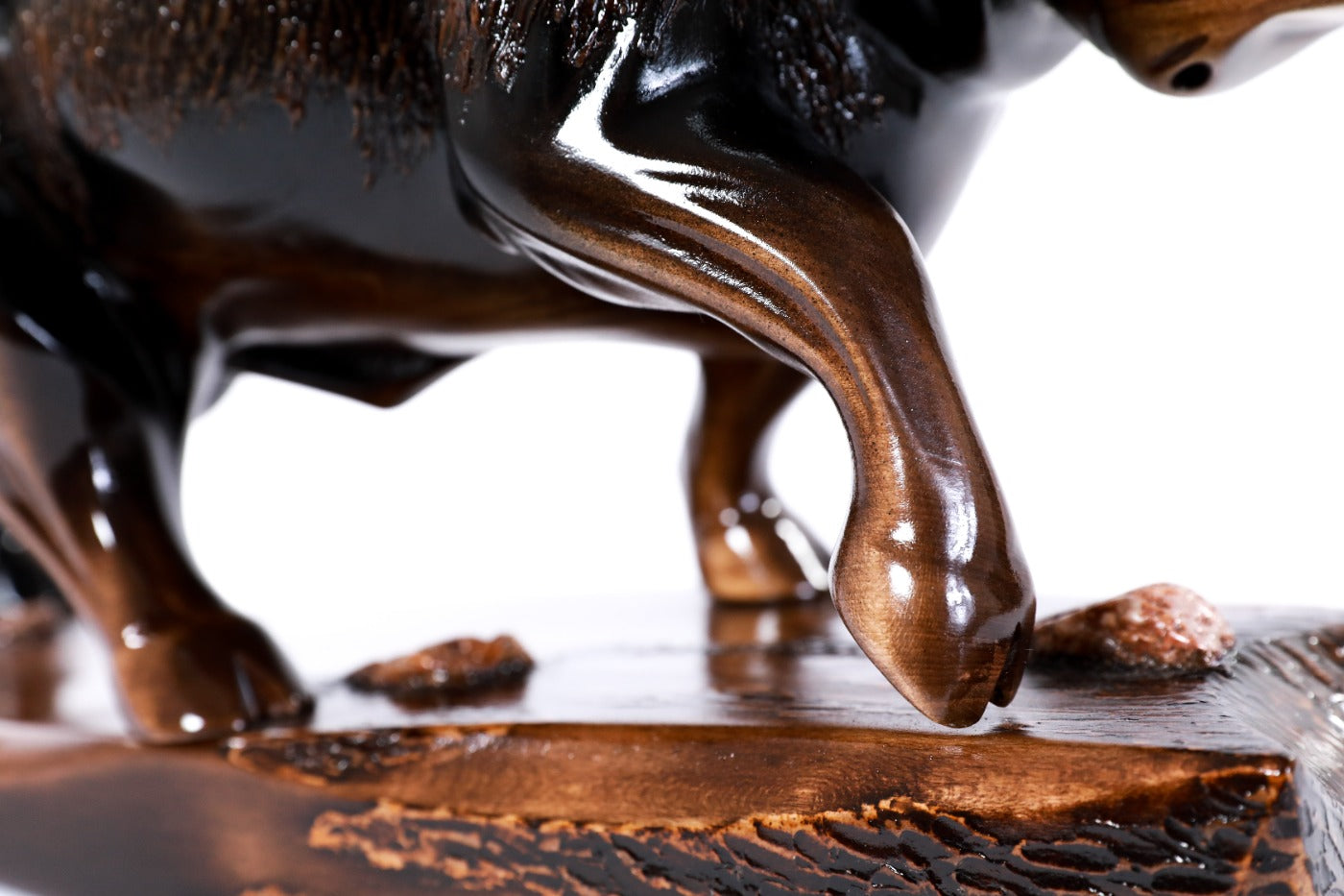 Luxury wooden bull sculpture hand carved — front view
