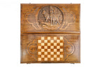 Wolf backgammon board - playing pieces and dice arranged on the board