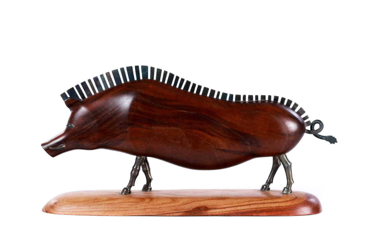Handmade wooden wild boar sculpture — carving detail