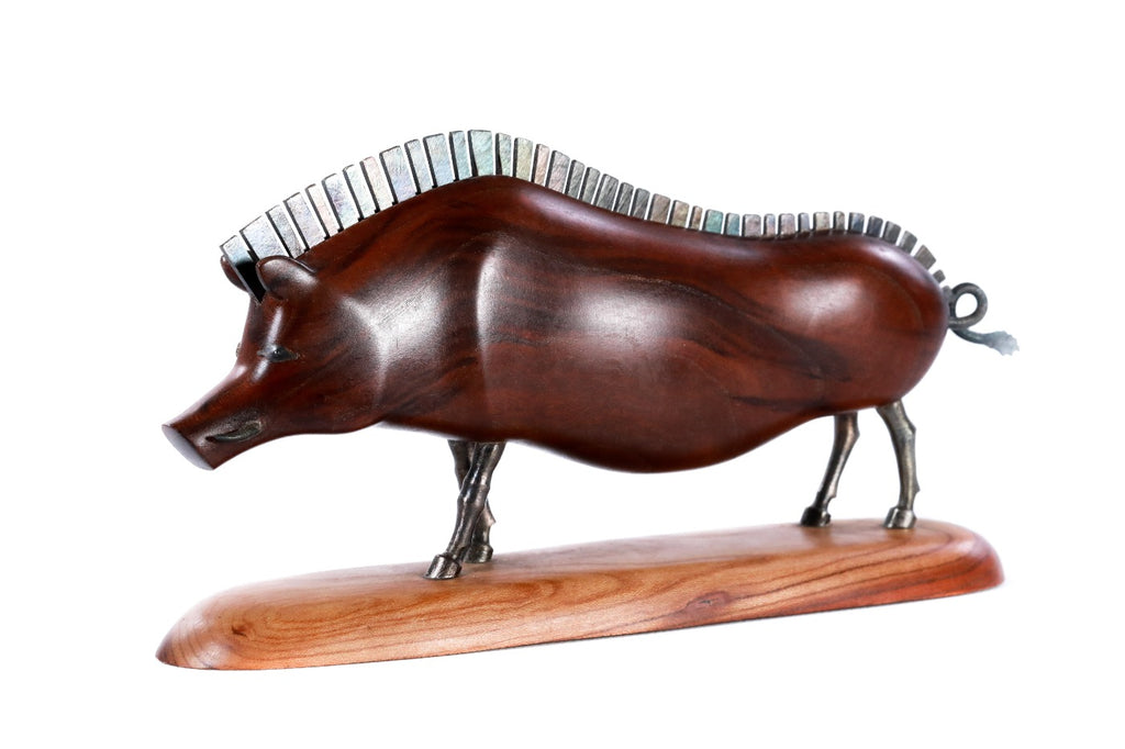 Wild boar sculpture hand carved by Hrachya Ohanyan — angle view