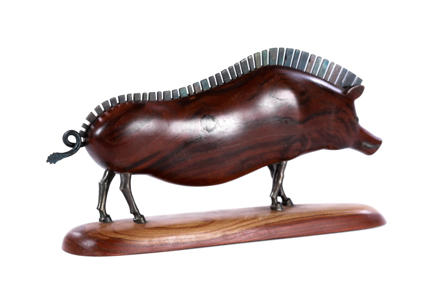 Hand-carved wild boar sculpture, reverse side view