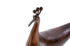Peacock sculpture in carved apricot wood — side view