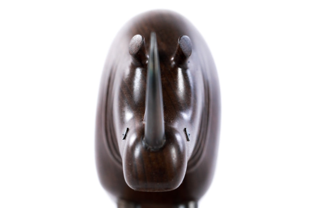 Rhinoceros sculpture hand carved by Hrachya Ohanyan — angle view