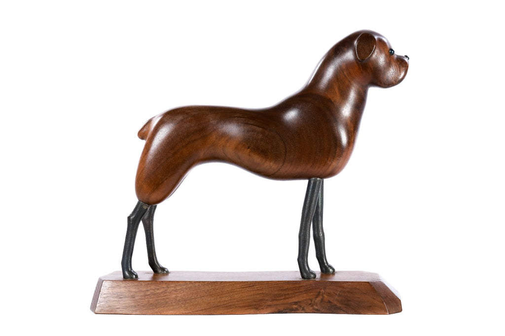 Hand-carved walnut dog sculpture, 9.4" / 24 cm, by Hrachya Ohanyan