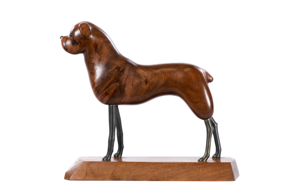 Handmade wooden dog sculpture — carving detail