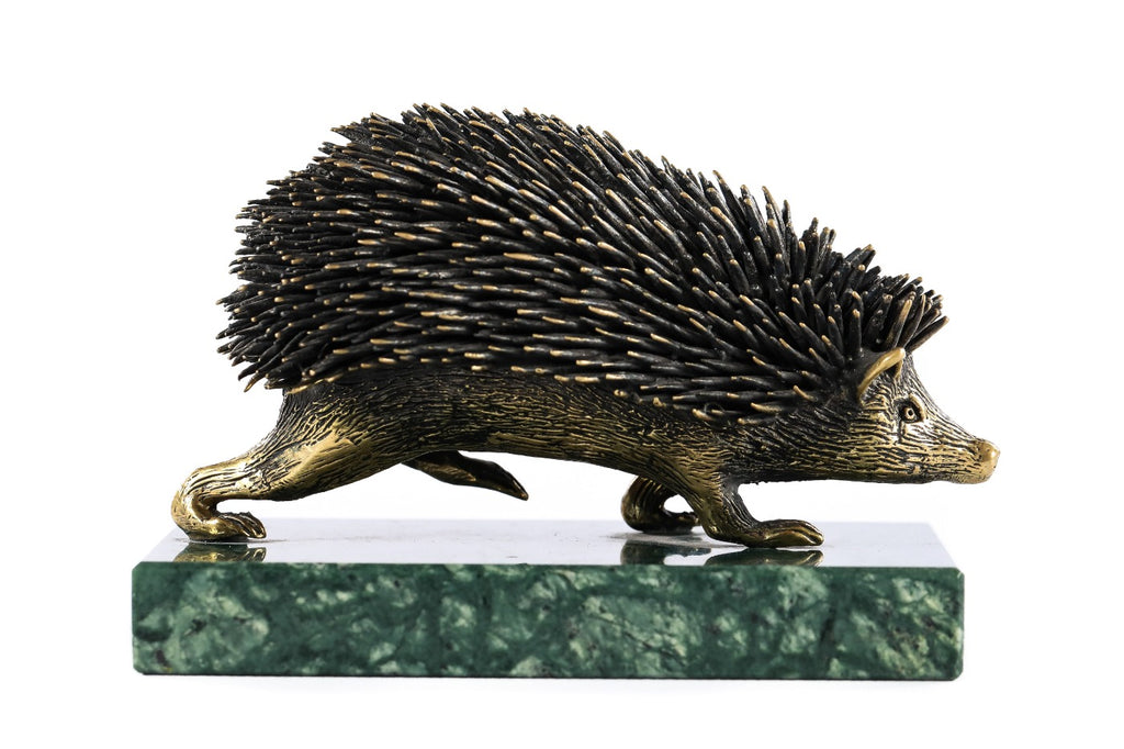 Handmade bronze hedgehog sculpture with Indian marble, 4.7" / 12 cm, by Hrachya Ohanyan