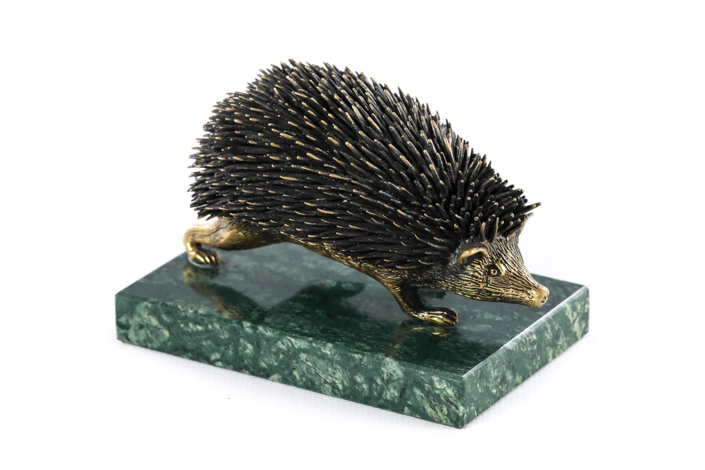 Bronze hedgehog sculpture with Indian marble — detail