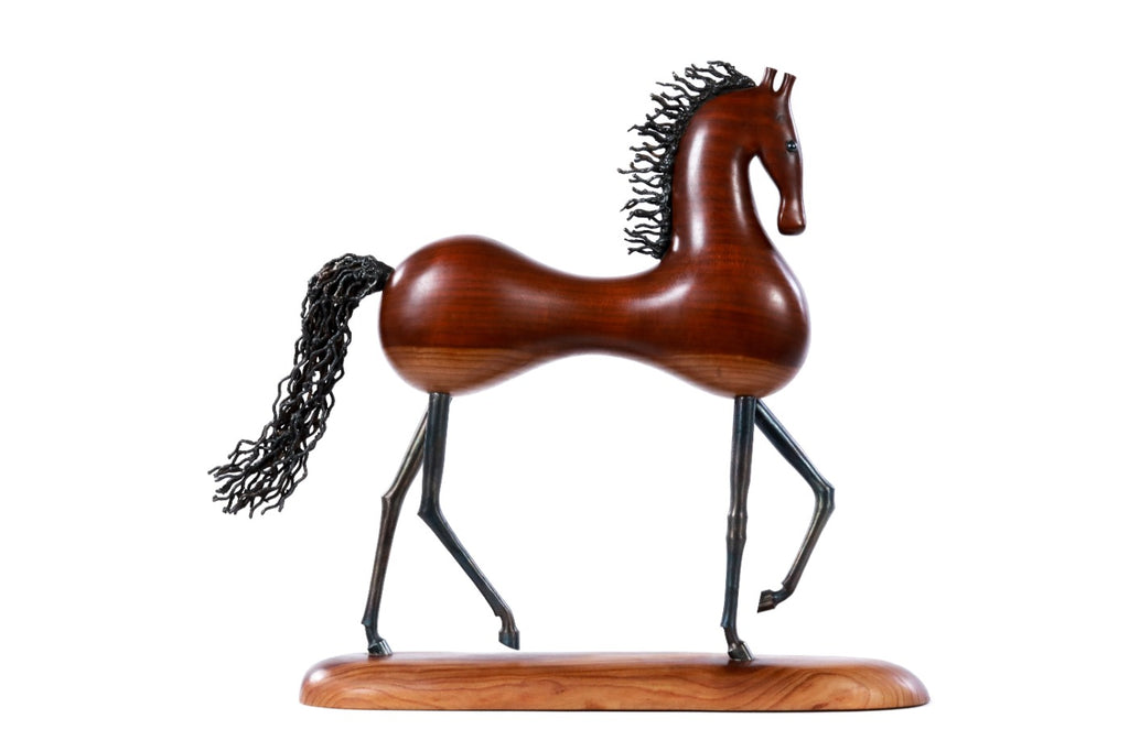Hand-carved wooden horse sculpture in apricot wood, 14.6" / 37 cm, by Hrachya Ohanyan