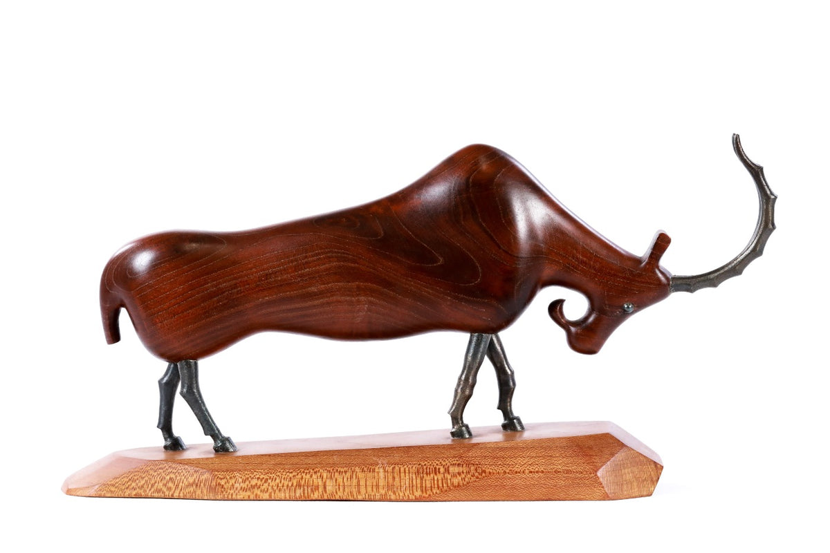 Hand-carved wooden goat sculpture in apricot wood, 11.4" / 29 cm, by Hrachya Ohanyan