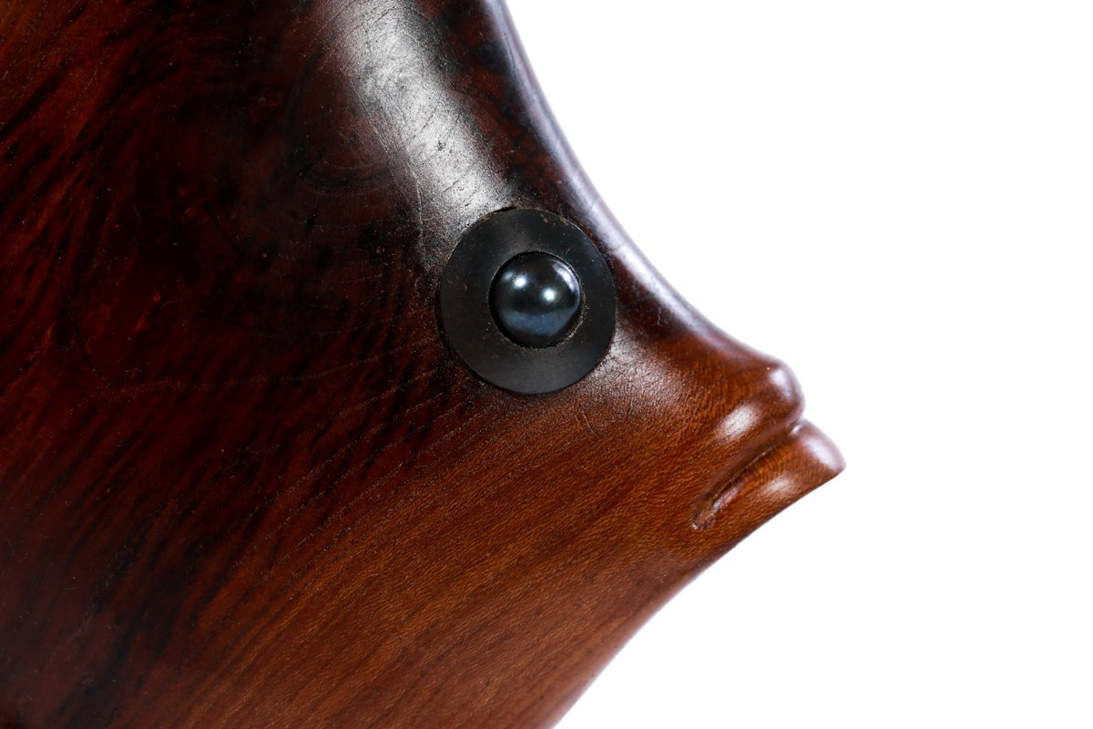 Fish sculpture in carved apricot wood — side view