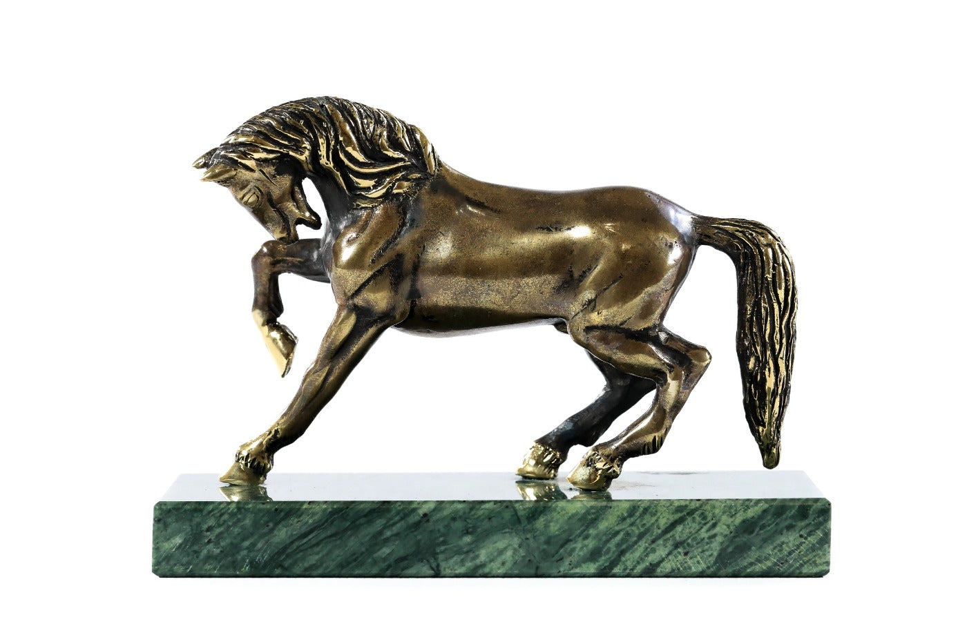 Handmade bronze horse figurine — close-up
