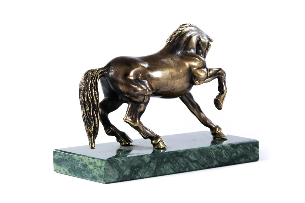 Bronze horse sculpture — back view