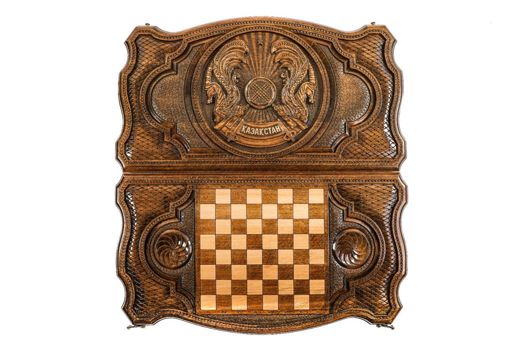 Backgammon Board - Kazakhstan Coat of Arms Wooden Design - Unumperfectus