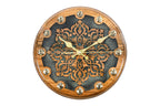Hand-carved walnut wall clock with Uzbek ornament, 11.8 inch / 30 cm, by Hrachya Ohanyan