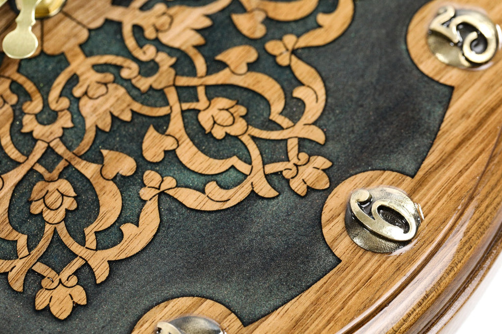Uzbek ornament walnut wall clock, view 4, by Hrachya Ohanyan