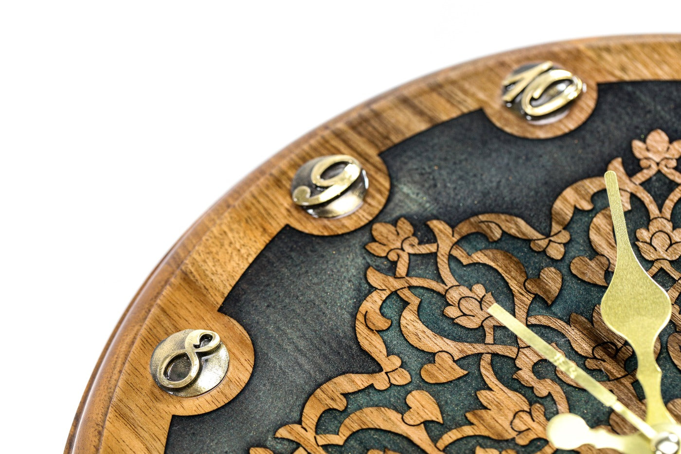 Uzbek ornament walnut wall clock, view 5, by Hrachya Ohanyan