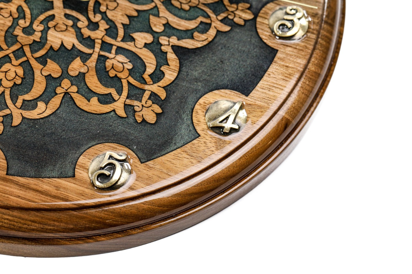 Uzbek ornament walnut wall clock, view 6, by Hrachya Ohanyan