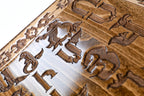 Armenian Alphabet backgammon board - detail of the wood grain and finish