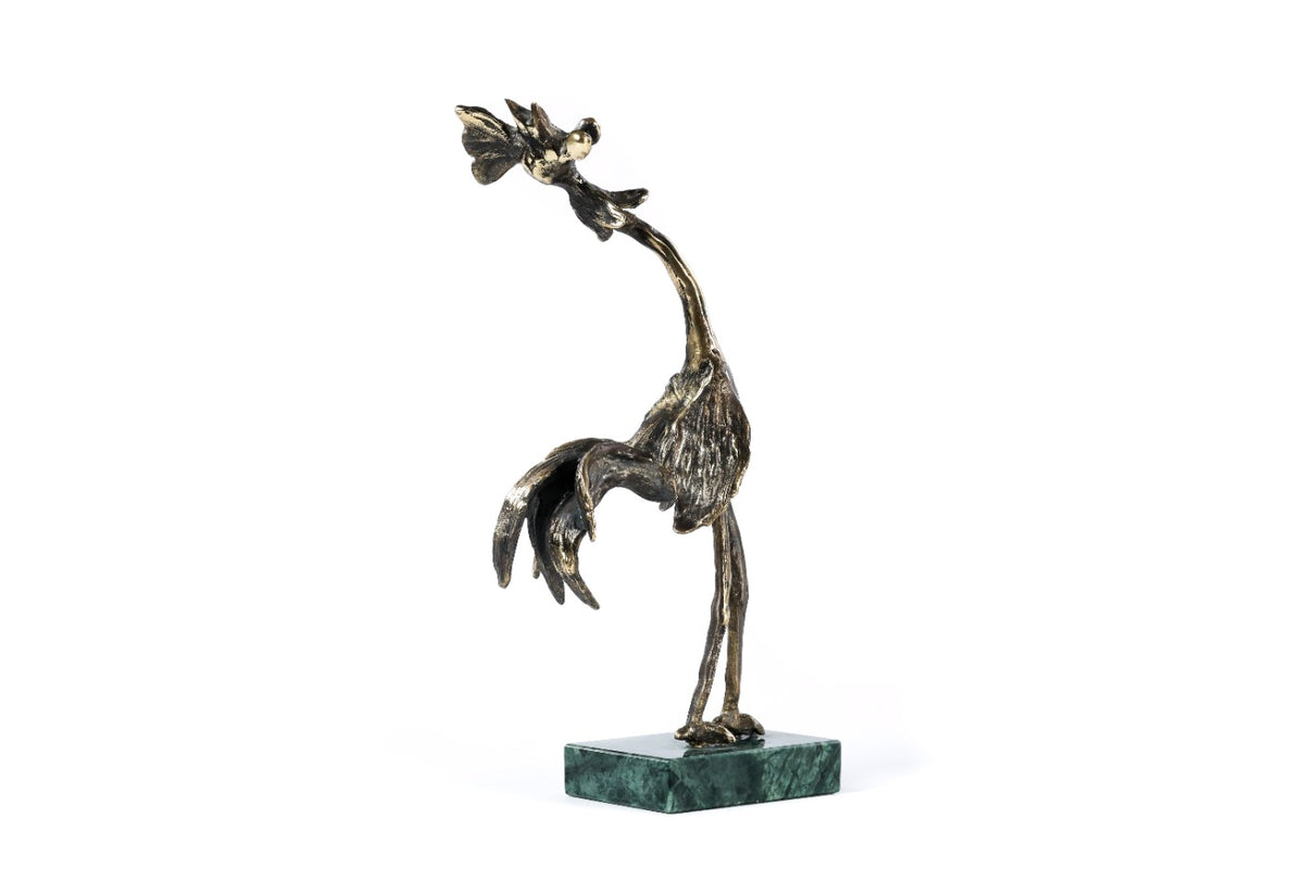 Handmade bronze rooster sculpture with Indian marble, 7.9" / 20 cm, by Hrachya Ohanyan