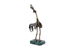 Bronze rooster sculpture — detail view