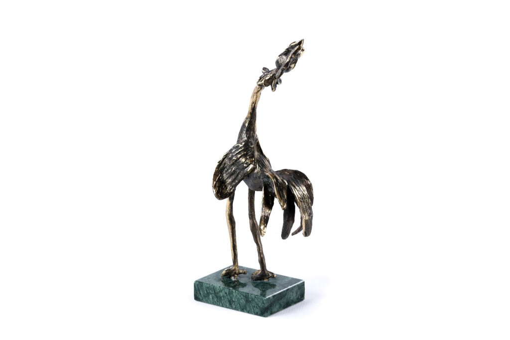 Handmade bronze rooster figurine — close-up