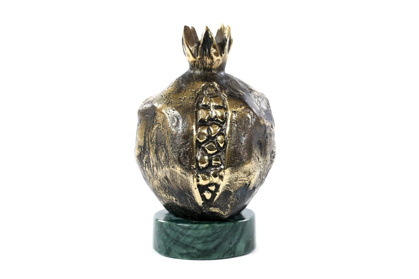 Handmade bronze pomegranate sculpture with Indian marble, 4.3" / 11 cm, by Hrachya Ohanyan