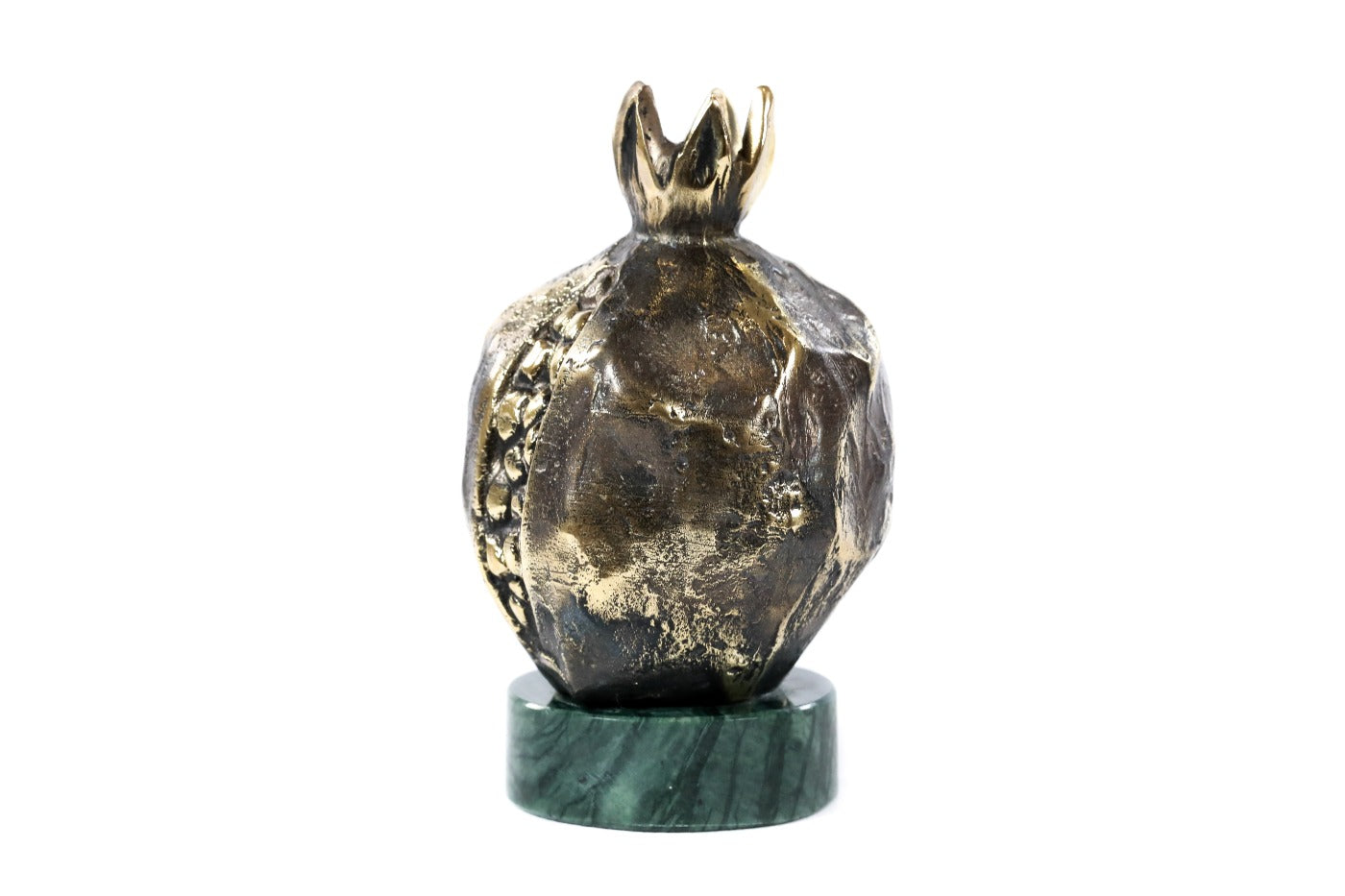Handmade bronze pomegranate figurine — close-up
