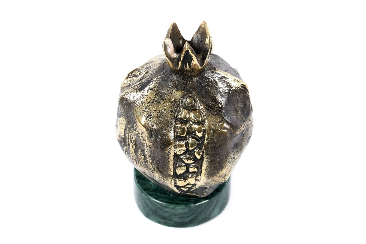 Bronze pomegranate sculpture with Indian marble — detail
