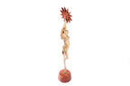 Wooden pregnant woman sculpture hand carved from linden wood — detail view