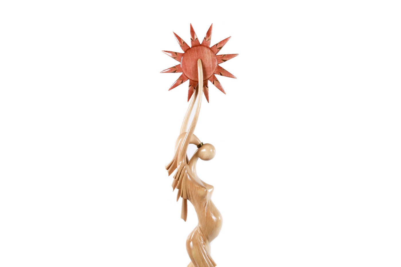 Wooden pregnant woman sculpture, natural linden grain detail