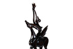 Handmade wooden figurative sculpture of a girl with antelope — carving detail