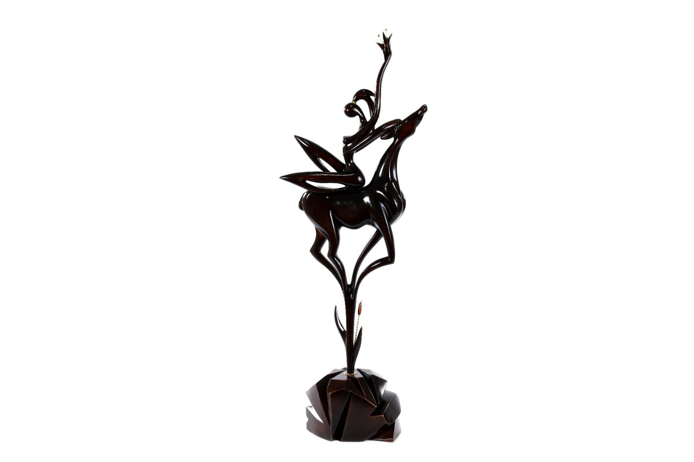 Girl with Antelope sculpture hand carved by Hrachya Ohanyan — angle view