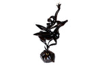 Wooden Girl with Antelope sculpture, natural linden grain detail