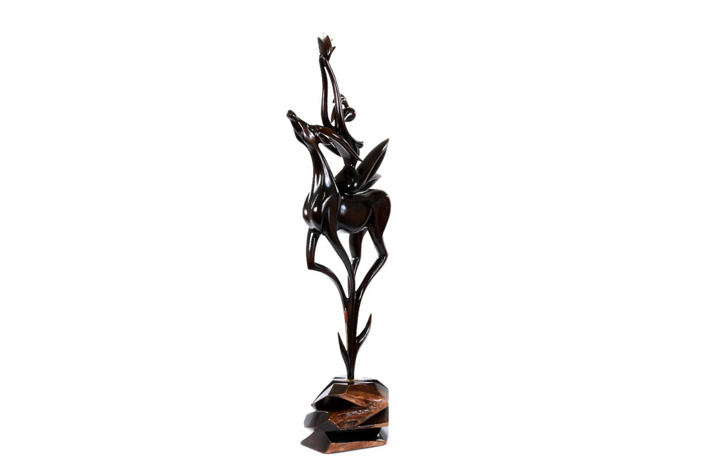 Girl with Antelope wooden sculpture, 28.7" / 73 cm — full view