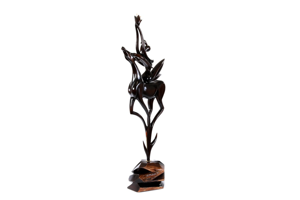 Girl with Antelope wooden sculpture, 28.7" / 73 cm — full view