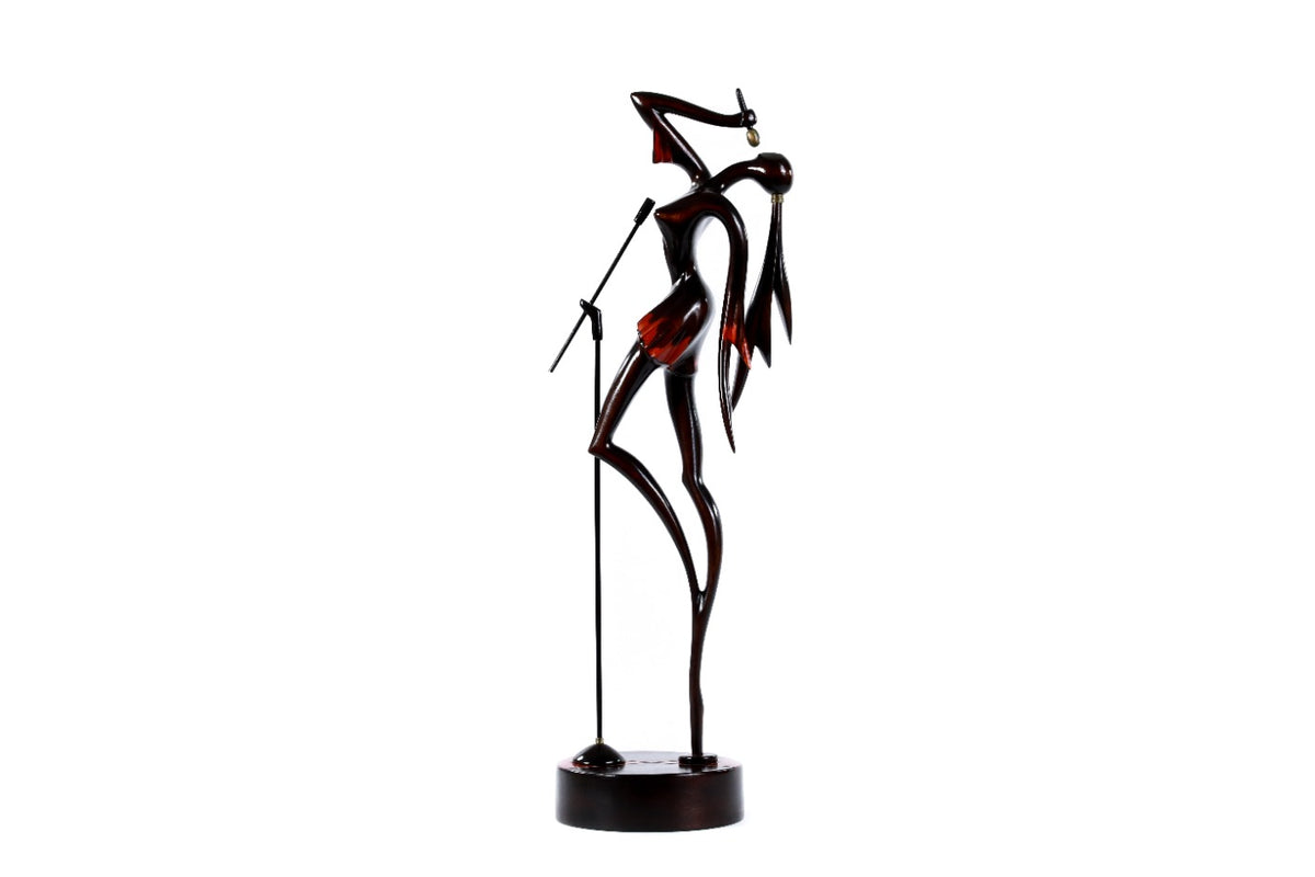 Handmade wooden singer sculpture — carving detail