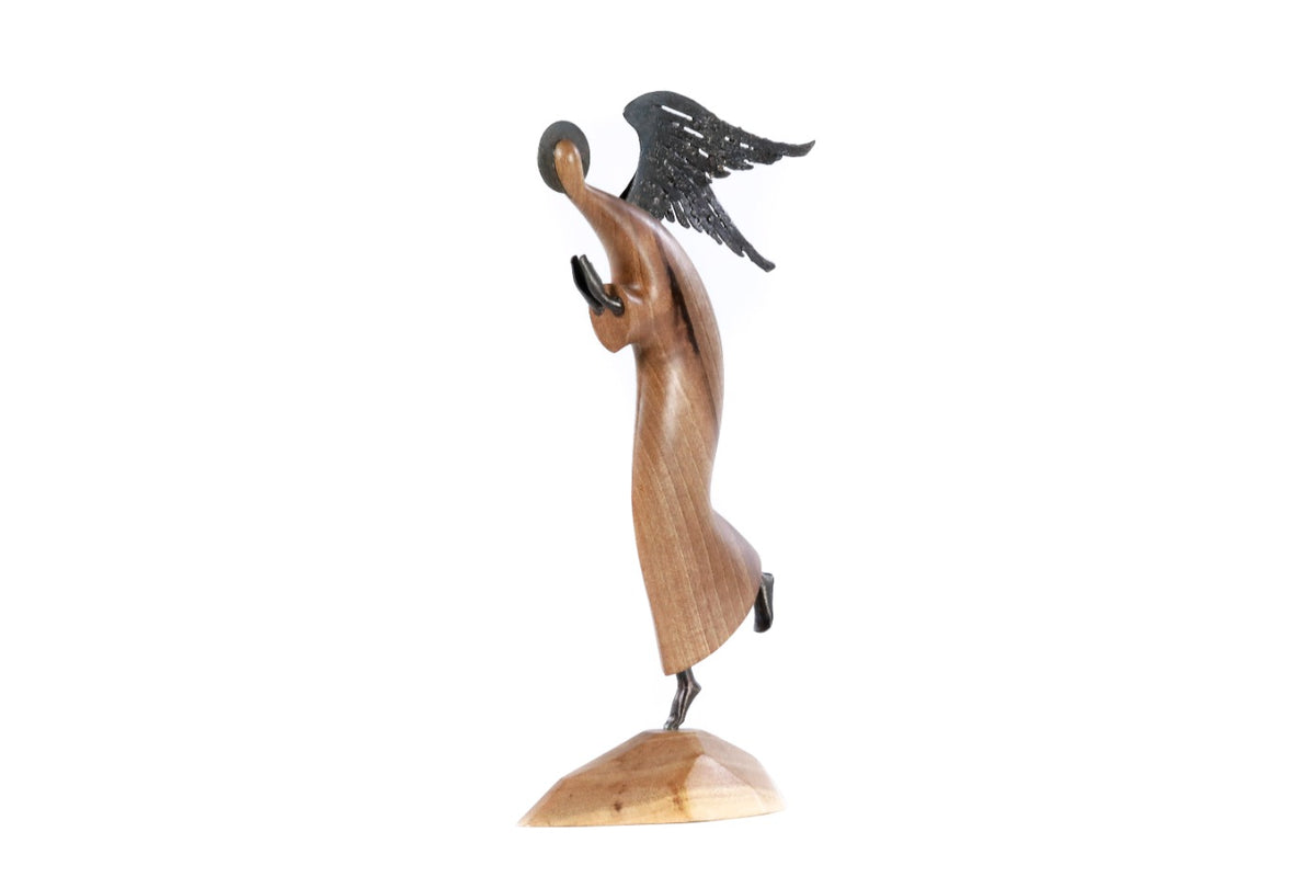 Angel sculpture hand carved by Hrachya Ohanyan — angle view