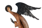 Walnut angel sculpture, natural grain detail