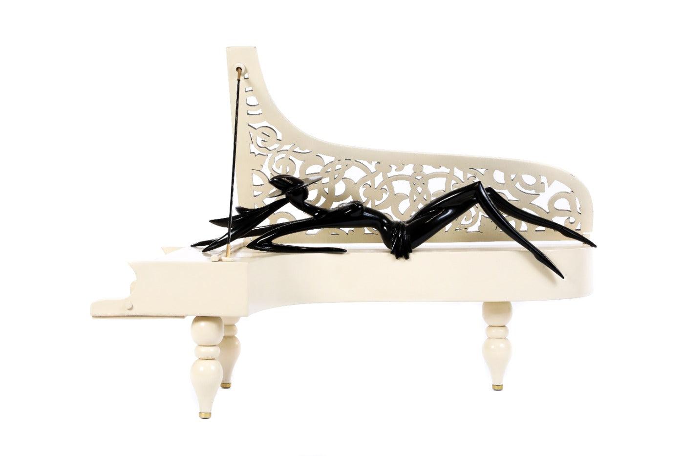 Hand-carved wooden Lady of the Piano sculpture, 21.3" / 54 cm, by Hrachya Ohanyan