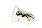 Wooden Lady of the Piano sculpture hand carved from linden wood — detail view