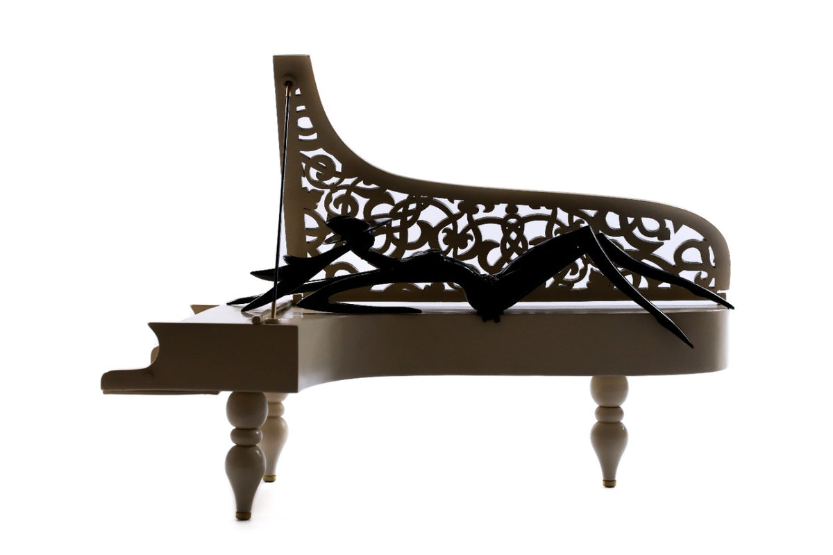 Lady of the Piano wooden sculpture, 21.3" / 54 cm — full view