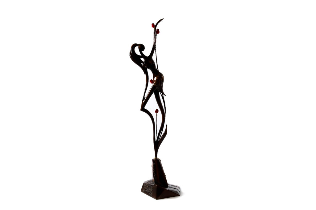 Girl with Pomegranates wooden sculpture, 28.3" / 72 cm — full view