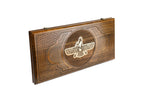 Faravahar backgammon board opened, playing field ready for play