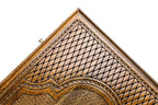 Side profile of the Faravahar backgammon board showing the hand-carved craftsmanship