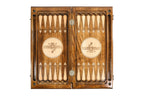 Angled view of the luxury Faravahar backgammon board by Hrachya Ohanyan