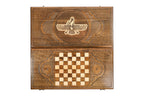 Corner detail with the Armenian eternity-wheel medallion, hand-carved